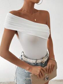 Hotletica Camiseta Sin Mangas De Un Hombro Ajustada Al Cuerpo - Blanco - Ver 5