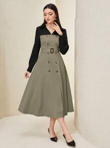 Modelyn 女款拼色扣環細節腰部收緊連身裙 - 灰色 - 查看 1