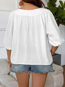 Breezaya Áo cánh cổ nơ thêu hoa Boho cỡ lớn cho nữ, mùa hè - trắng - Xem 2