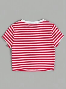 Muchica Striped Round Neck T-Shirt - Red and White - View 2