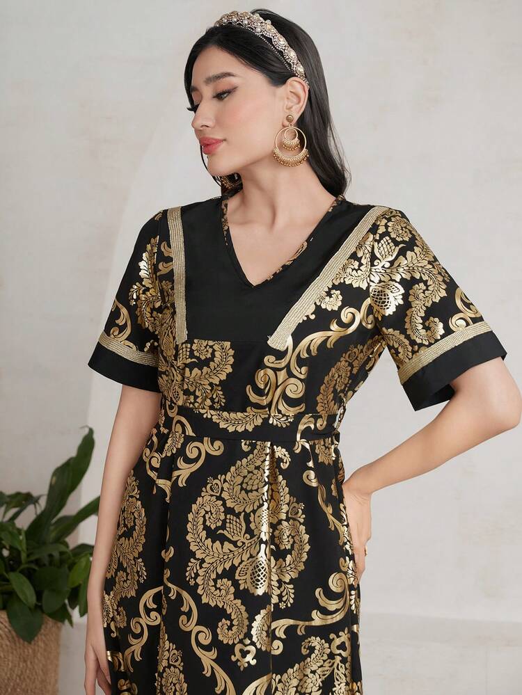 All Over Print V-Neck Arabian Dress