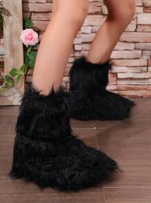 Women Minimalist Warm Snow Boots, Fashion Black Snow Boots
