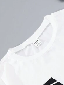 Teen Boy Casual Letter Printed Two Pieces Set - White - View 4