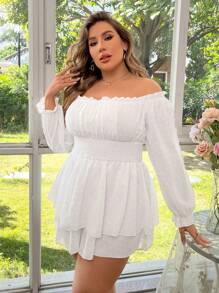 Breezaya 女款大尺碼白色燈籠袖連身褲 - 白色 - 查看 6