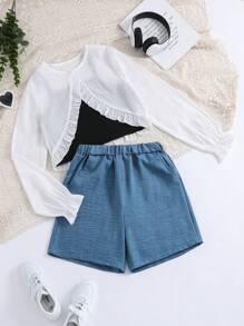 Teen Girls' Solid Color Casual Two-Piece Set - Blue - View 1