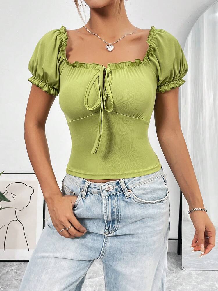 Knot Front Cropped Slim Fit T-Shirt