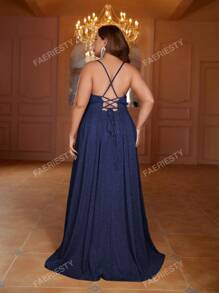 Faeriesty Faeriesty Plus Solid Lace Up Back Cami Party Dress
