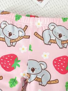 Baby Girl's Pink Koala Animal Printed Long Sleeve T-Shirt And Pants Snug Fit Homewear Pajama Set