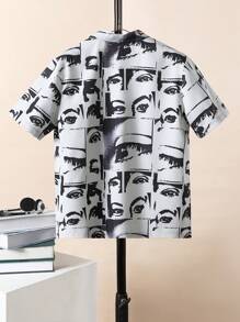 Teen Boy Eye Print Short Sleeve Shirt - Grey - View 2