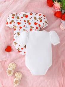 嬰兒女童春夏心形印花短袖連體衣 - 彩色 - 查看 2