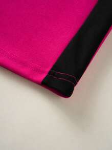 SHEIN Lady Ladies' Pink Colorblock Dress With Contrast Border - Hot Pink - View 3
