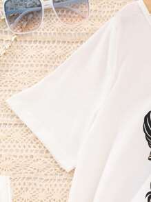 Conjunto de 2 piezas de top de manga corta y falda estampado de leopardo para adolescentes - Blanco - Ver 3