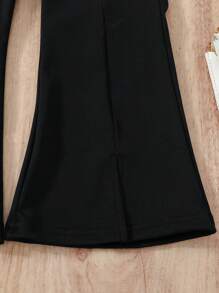 SHEIN 年輕女孩荷葉邊上衣和純色喇叭褲套裝 - 黑與白 - 查看 7