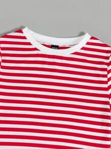 Muchica Striped Round Neck T-Shirt - Red and White - View 5