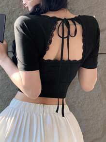 DAZY Của phụ nữ In Khẩu hiệu Cắt bỏ trở lại Coa dây Top Cây trồng - màu đen - Xem 1