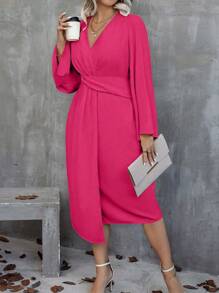 SHEIN Unity 大尺寸女性十字形設計喇叭袖連衣裙