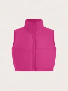 VaVaBold Women'S Short Sleeveless Padded Vest, Ladies Late Fall Casual Zipper Funnel Neck Regular Fit Hot Pink Plain Women Padded Coats, Winter Clothes Warmth/ Winter Clothes Fashion