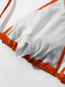 Women Solid Halter Neck Bikini Set, Summer Beach Bathing Suit - Orange - View 3