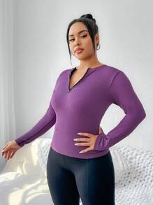 SHEIN Rhythm Era Plus Size Solid Color Zipper Design Slim Fit Sports Sweatshirt - Purple - View 5