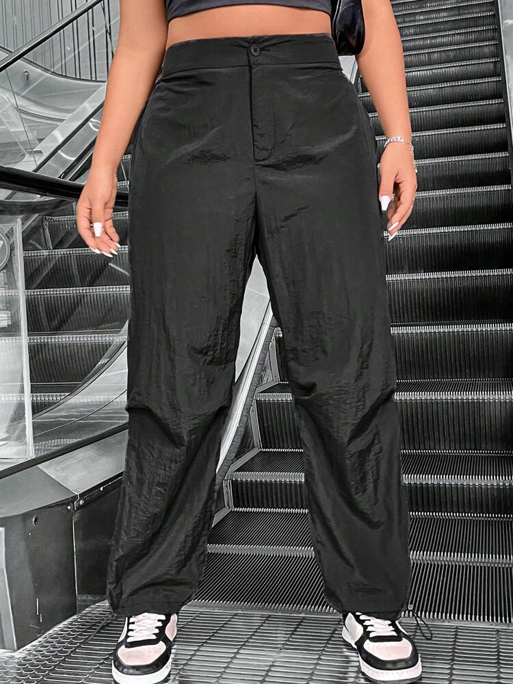 Plus Size Fashionable Casual Solid Color Drawstring Pants