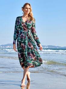 GENKIRA Vestido Casual De Manga Larga Para Mujer Con Estampado (patrón Aleatorio) - Multicolor - Ver 5