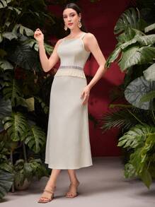 Al Najma Women'S Beige Lace And Fringe Two Pieces Set 2 Pieces Set - Apricot - View 8