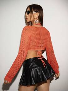 Flirla Women's Hollow Out Cropped Sweater Two Pieces Set
