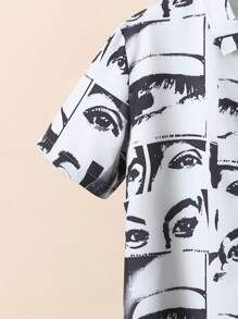 Teen Boy Eye Print Short Sleeve Shirt - Grey - View 4