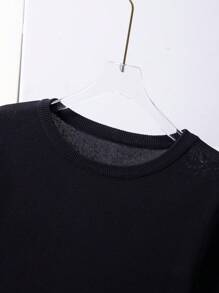 SHEIN LUNE Übergroßes Rundhalskleid Mit Fransen Dekoration Aus Strickpullover - Schwarz - Übersicht 3
