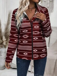 Chaqueta De Mujer De Ajuste Regular Con Cremallera En Color Vino Tinto - Burdeos - Ver 3