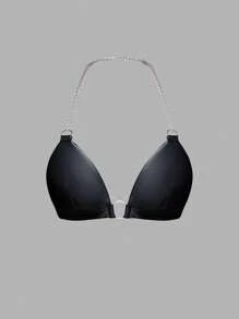 SHEIN Unity Backless Halter Neck Top With Chain Detail - Black - View 1