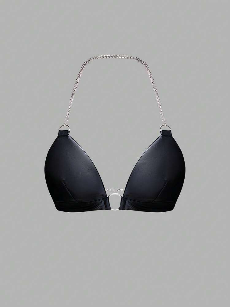 Backless Halter Neck Top With Chain Detail