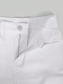 SHEIN 少女復古波西米亞都市白色彈性腰喇叭牛仔褲，扁平口袋款式 - 白色 - 查看 8