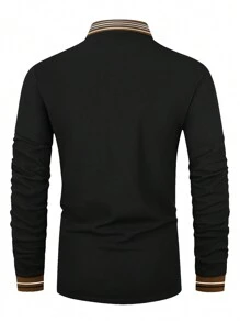 Aesthetic Post 男式拼色领字母印花 Polo 衫 - 黑色 - 查看 2