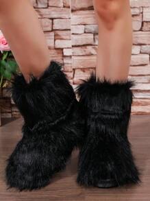 Women Minimalist Warm Snow Boots, Fashion Black Snow Boots