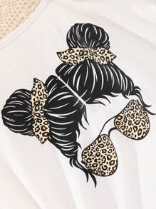 Conjunto de 2 piezas de top de manga corta y falda estampado de leopardo para adolescentes - Blanco - Ver 6