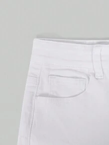 SHEIN 少女復古波西米亞都市白色彈性腰喇叭牛仔褲，扁平口袋款式 - 白色 - 查看 3