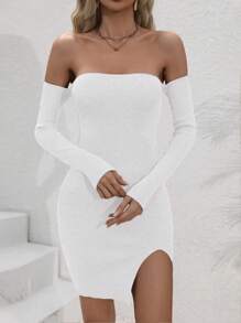 Flirla Women's Off Shoulder Sweater Dress - White - View 4