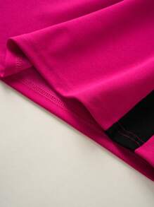 SHEIN Lady Ladies' Pink Colorblock Dress With Contrast Border - Hot Pink - View 4