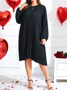 SHEIN Clasi Kích thước lớn Tay áo lồng đèn & Viền xếp Dài Đầm - màu đen - Xem 3