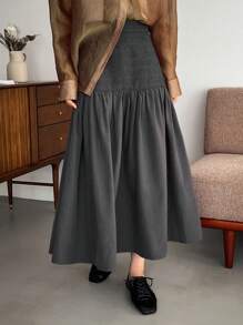 FRIFUL Women's Gray High Waist Textured Ruffle Edge Hem Skirt - Dark Grey - View 4