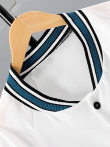 青少年男孩短袖字母印花鈕扣前衣 - 白色 - 查看 5