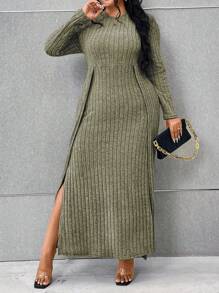 Celure 大尺碼長袖交叉前面呈不對稱下擺連衣裙