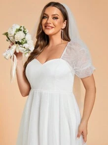 EVER-PRETTY Übergröße Spitze Laterne Ärmel Offenes Rücken Bridal Gown Mit Sweetheart-ausschnitt