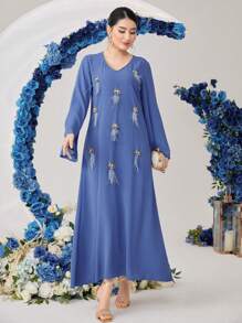 Al Najma 女士优雅连衣裙，优雅晚会礼服 - 霧霾藍 - 查看 8