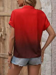 SHEIN LUNE Camisa Roja De Manga Corta Con Cierre De Botones De Una Hilera De Mujer De Color Rojo - Rojo - Ver 2