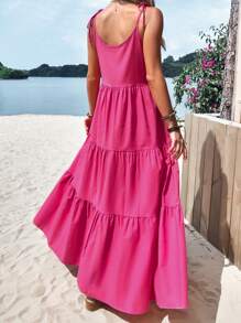 Breezaya 女士粉色细肩带长裙度假海滩装 - 玫紅色 - 查看 2