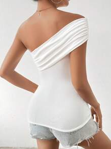 Hotletica Camiseta Sin Mangas De Un Hombro Ajustada Al Cuerpo - Blanco - Ver 2