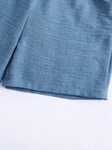 Teen Girls' Solid Color Casual Two-Piece Set - Blue - View 3