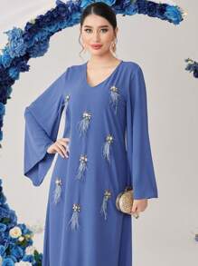 Al Najma 女士优雅连衣裙，优雅晚会礼服 - 霧霾藍 - 查看 4